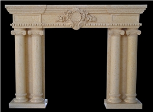 White Natural Sandstone Handcarved Fireplace Mantel,Fireplace Surround