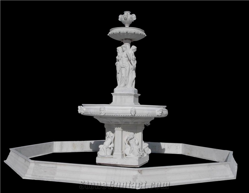 Yellow Marble Handcarved Garden Fountain