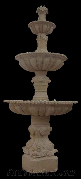 Yellow Marble Handcarved Garden Fountain