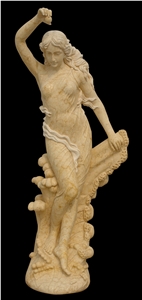 Yellow Marble Handcarved Human Sculptures, Sculptured Women Statues