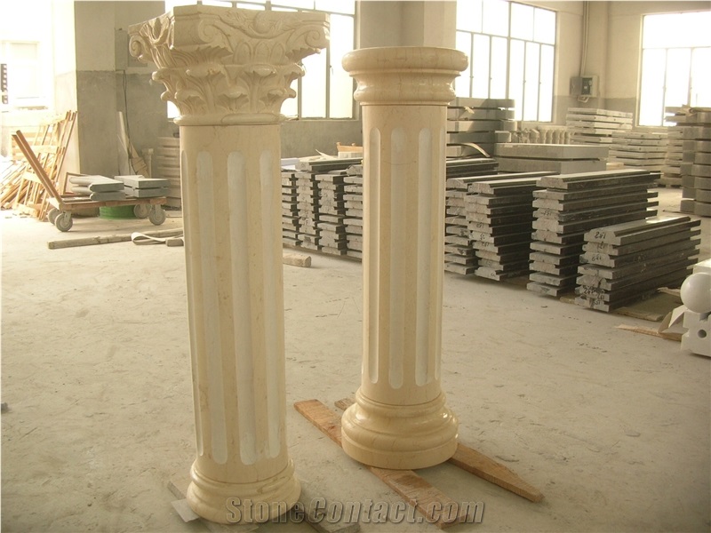 Beige Marble Column Shafts Capitals Pillars Roman Columns
