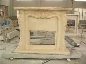 Beige Marble Fireplace Flower Handcarved Fireplace Mantel