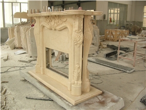 Beige Marble Fireplace Flower Handcarved Fireplace Mantel