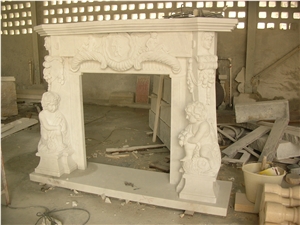 Beige Marble Fireplace Flower Handcarved Fireplace Mantel