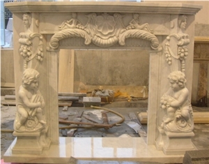 Beige Marble Fireplace Flower Handcarved Fireplace Mantel