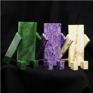 Stand for the Phone. Nephrite, Charoite, Ophiocalcite.