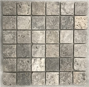 Silver Travertine Mosaic – Tumbled – Size 250 X 250 mm