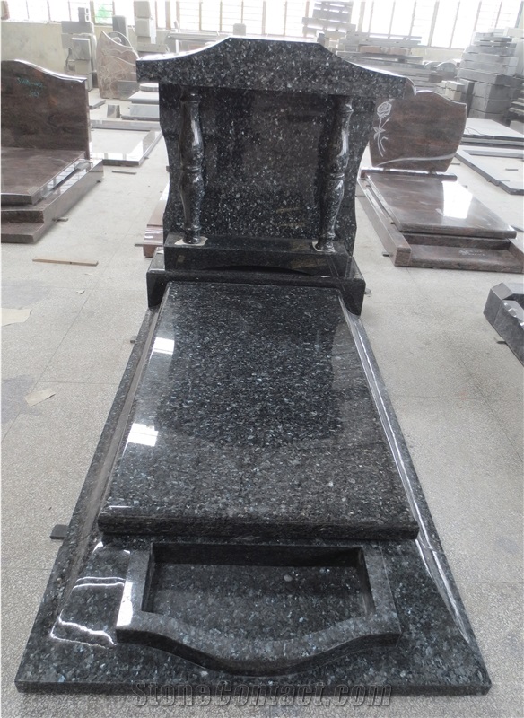 French Style Granite Gravestone W/Headstone Pearl Green Granite