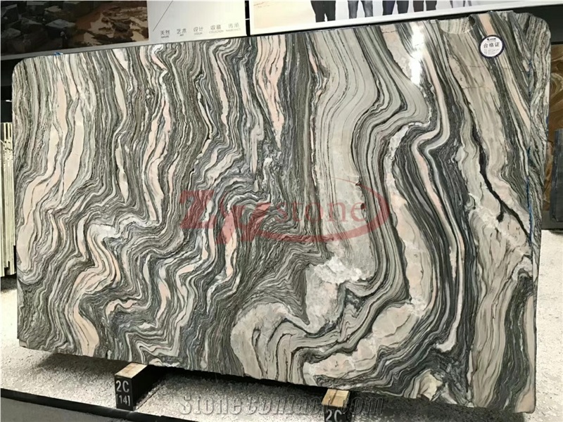 Cloud Wave Granite Slab,White Back Color&Green Wave