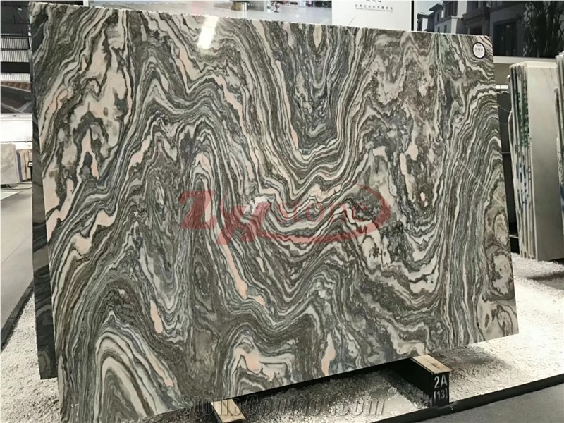 Cloud Wave Granite Slab,White Back Color&Green Wave