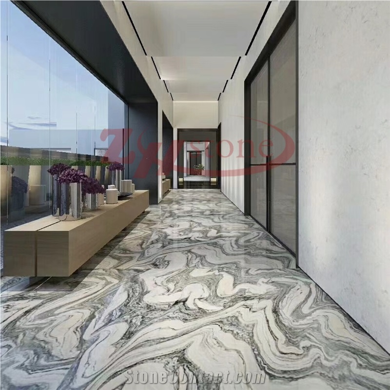 Cloud Wave Granite Slab,White Back Color&Green Wave