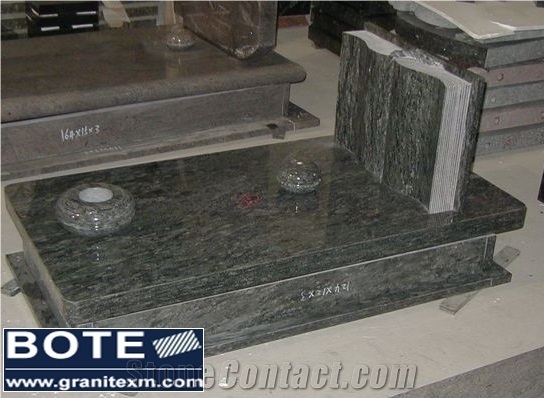 Olive Green Book Carving Granite Tombstone Italy Style Monument