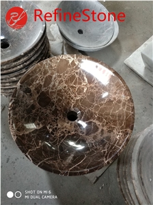 Carved Brown Emperador Marble Wash Sink With Price