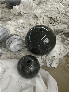 Polished Fountain Ball,Sphere in Black Granite with Hole,White Marble