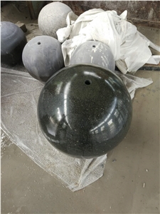 Polished Fountain Ball,Sphere in Black Granite with Hole,White Marble