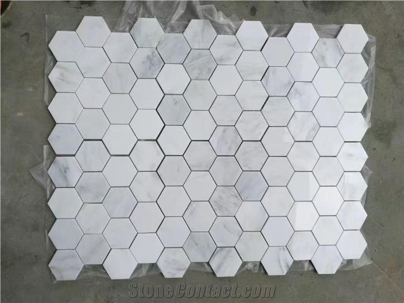 Bianco Carrara White Marble Kitchen Mosaic,Hexagon Mosaic Pattern
