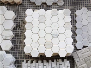 Bianco Carrara White Marble Kitchen Mosaic,Hexagon Mosaic Pattern