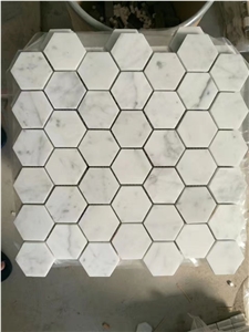 Bianco Carrara White Marble Kitchen Mosaic,Hexagon Mosaic Pattern