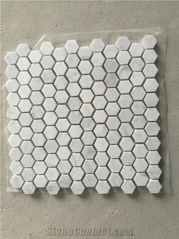 Bianco Carrara White Marble Kitchen Mosaic,Hexagon Mosaic Pattern