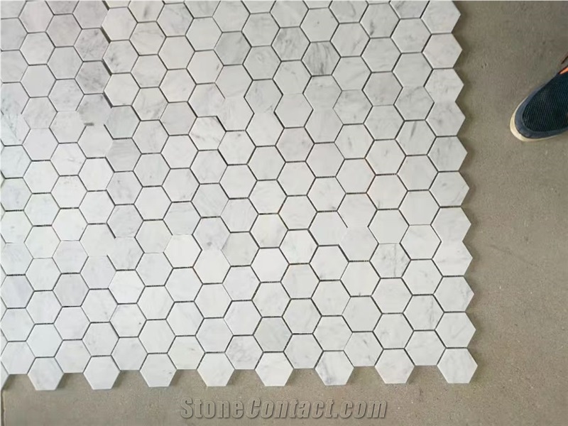 Bianco Carrara White Marble Kitchen Mosaic,Hexagon Mosaic Pattern