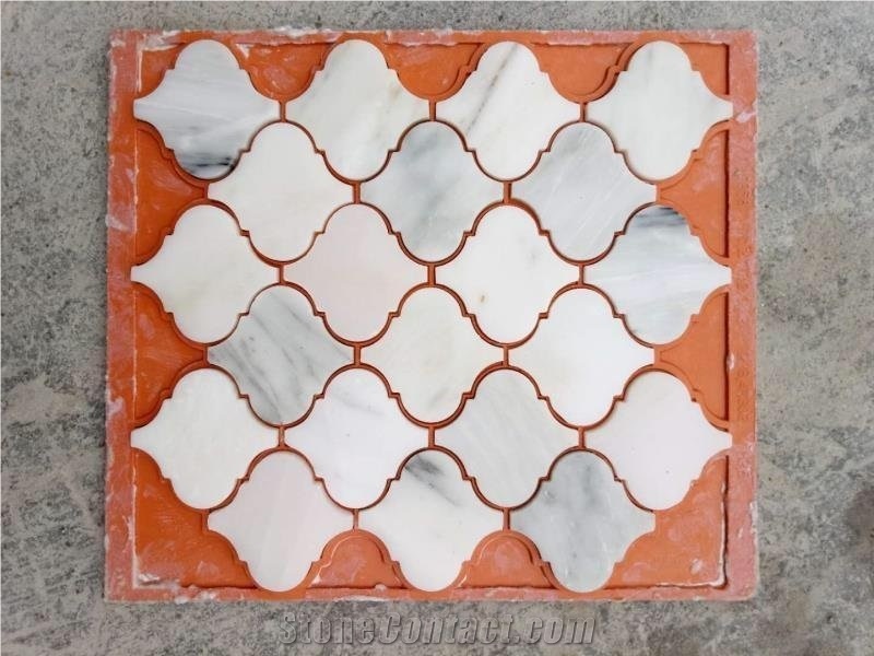 Bianco Carrara White Marble Mosaic,Abaresque Pattern Polished Mosaics