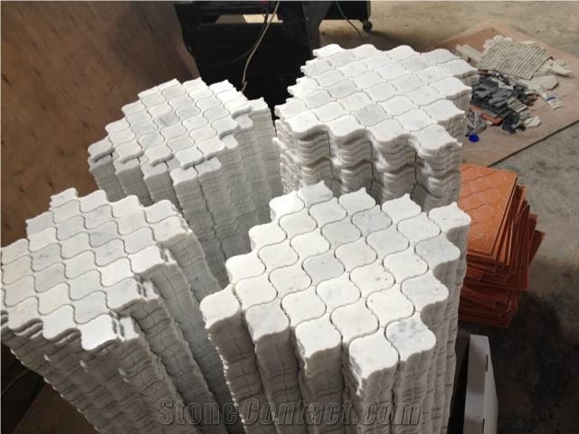 Bianco Carrara White Marble Mosaic,Abaresque Pattern Polished Mosaics