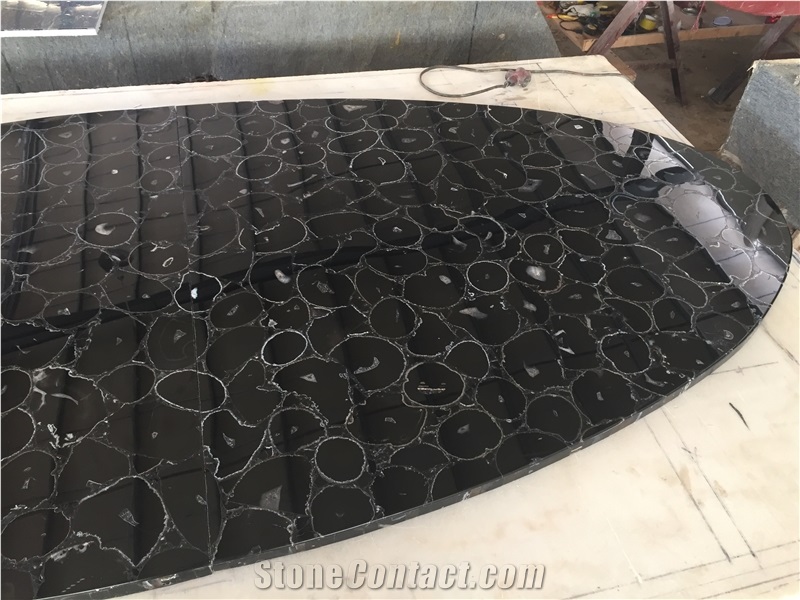 Black Agate Semiprecious Stone Slab Luxury Gemstone