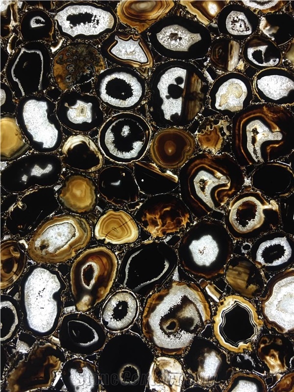 Black Agate Semiprecious Stone Slab Luxury Gemstone