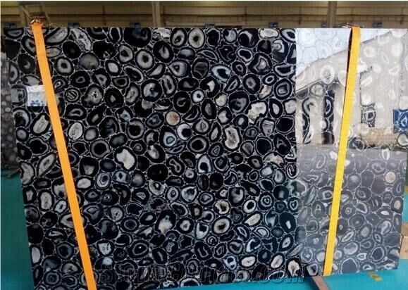 Black Agate Semiprecious Stone Slab Luxury Gemstone