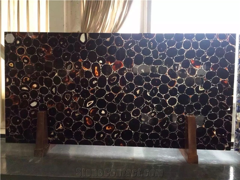 Black Agate Semiprecious Stone Slab Luxury Gemstone