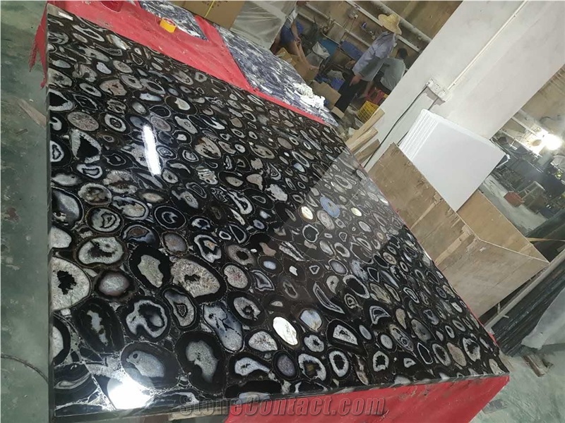Black Agate Semiprecious Stone Slab Luxury Gemstone