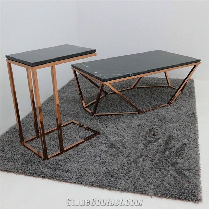 Black and White Nero Maquina Coffee Table Marble Top End Table Top