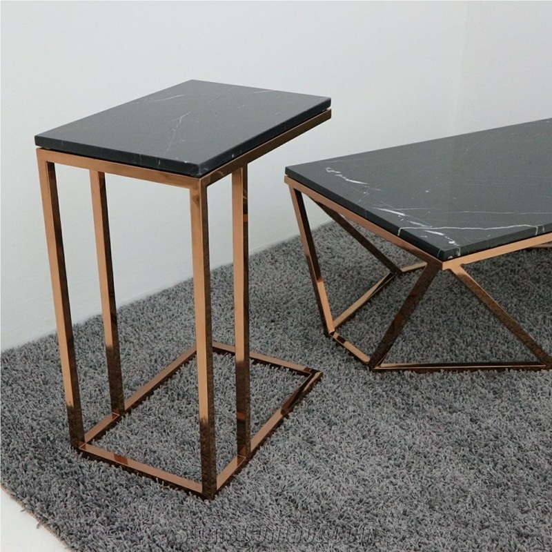 Black and White Nero Maquina Coffee Table Marble Top End Table Top