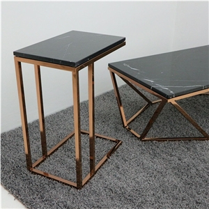 Black and White Nero Maquina Coffee Table Marble Top End Table Top
