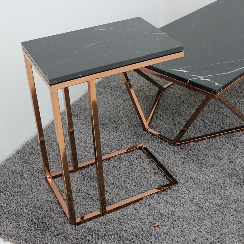 Black and White Nero Maquina Coffee Table Marble Top End Table Top