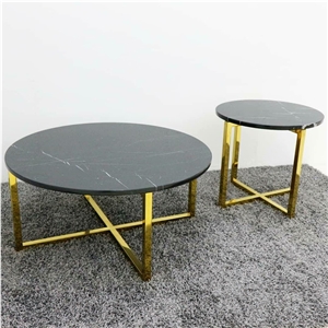 Black and White Nero Maquina Coffee Table Marble Top End Table Top