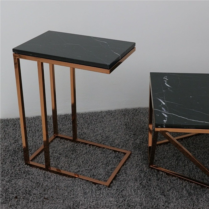 Black and White Nero Maquina Coffee Table Marble Top End Table Top