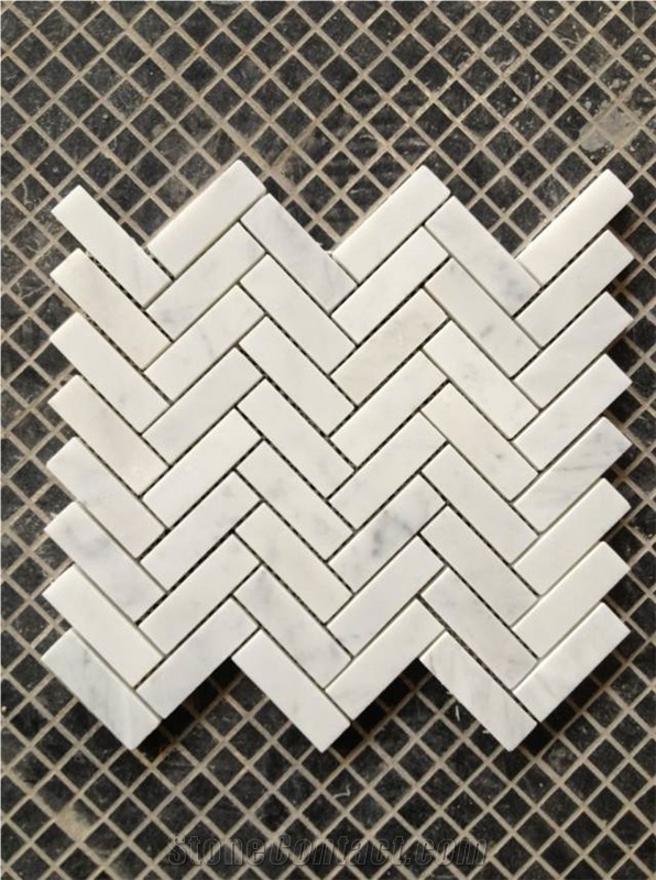 Carrara White Herringbone Stone Mosaics,Bianco Carrara Mosaic Tiles