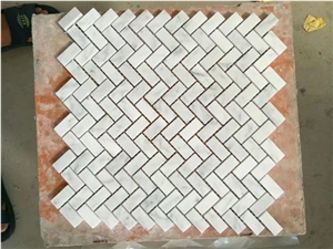 Carrara White Herringbone Stone Mosaics,Bianco Carrara Mosaic Tiles