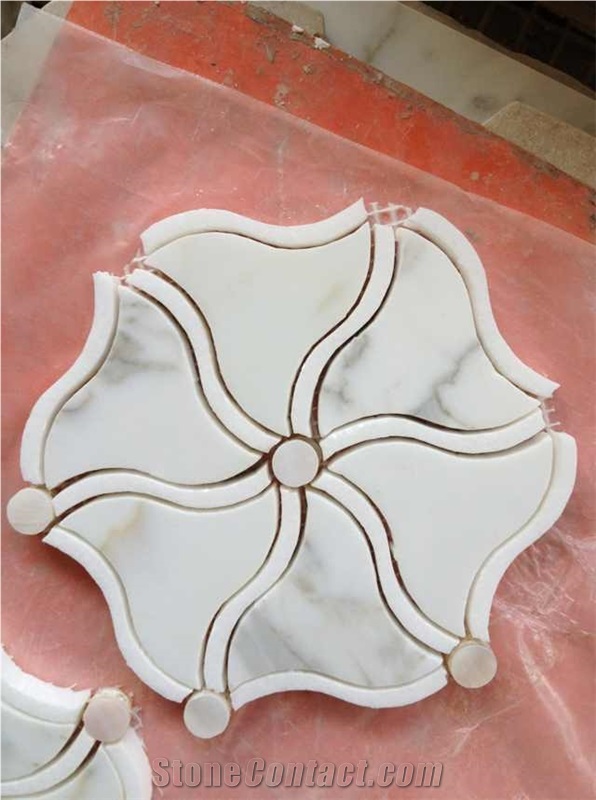 Cheap Mosaic Tiles Bianco Calacatta Gold Marble Mosaic Pattern