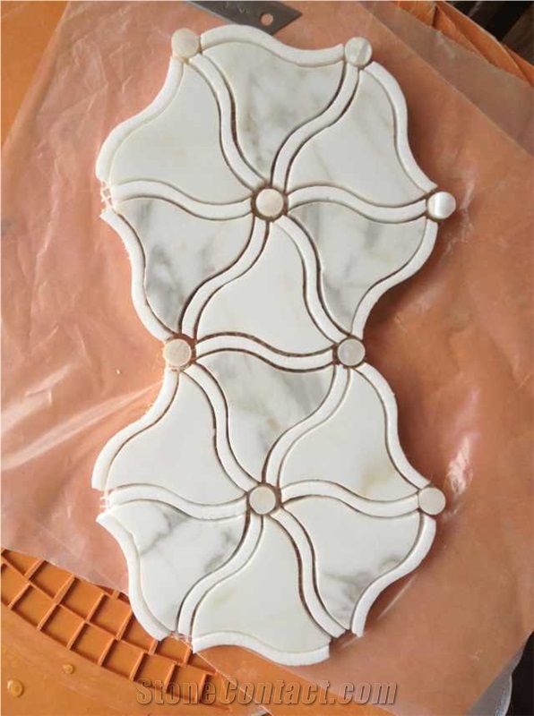 Cheap Mosaic Tiles Bianco Calacatta Gold Marble Mosaic Pattern
