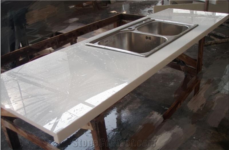 Crystallized Nano Prefab White Marble Kitchen Top Island