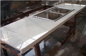 Crystallized Nano Prefab White Marble Kitchen Top Island
