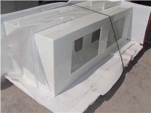 Crystallized Nano Prefab White Marble Kitchen Top Island