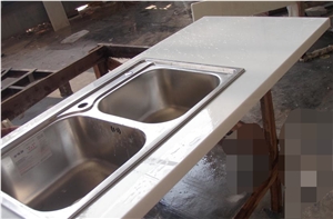 Crystallized Nano Prefab White Marble Kitchen Top Island