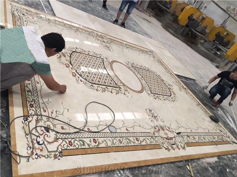 Custom Design Marble Carpet Meddalions Marble Waterjet Floor Pattern