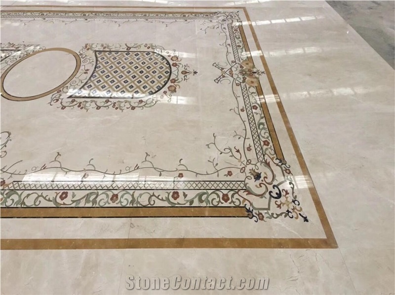 Custom Design Marble Carpet Meddalions Marble Waterjet Floor Pattern
