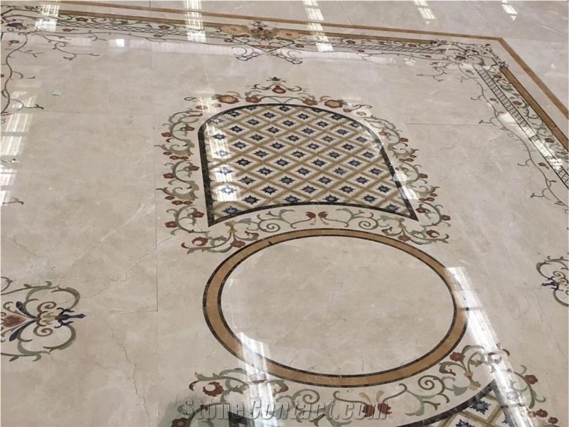 Custom Design Marble Carpet Meddalions Marble Waterjet Floor Pattern