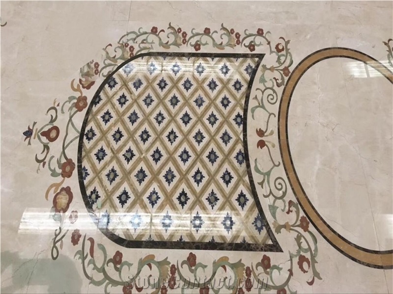Custom Design Marble Carpet Meddalions Marble Waterjet Floor Pattern