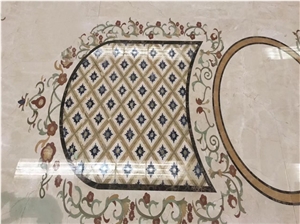 Custom Design Marble Carpet Meddalions Marble Waterjet Floor Pattern